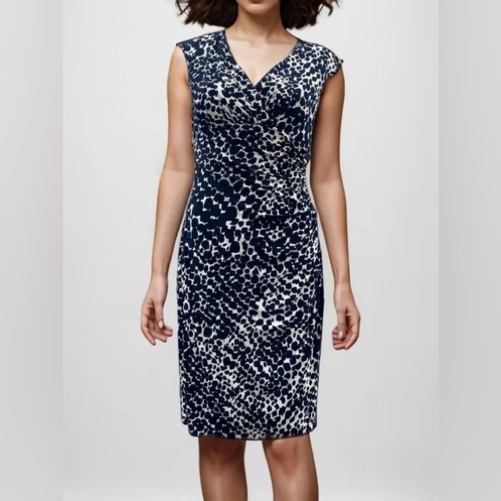 Lauren Ralph Lauren Women's Navy and White Midi Dress Size 2